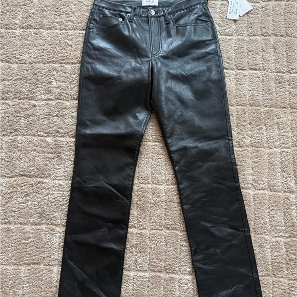 Agolde Black Leather Straight Leg Jeans